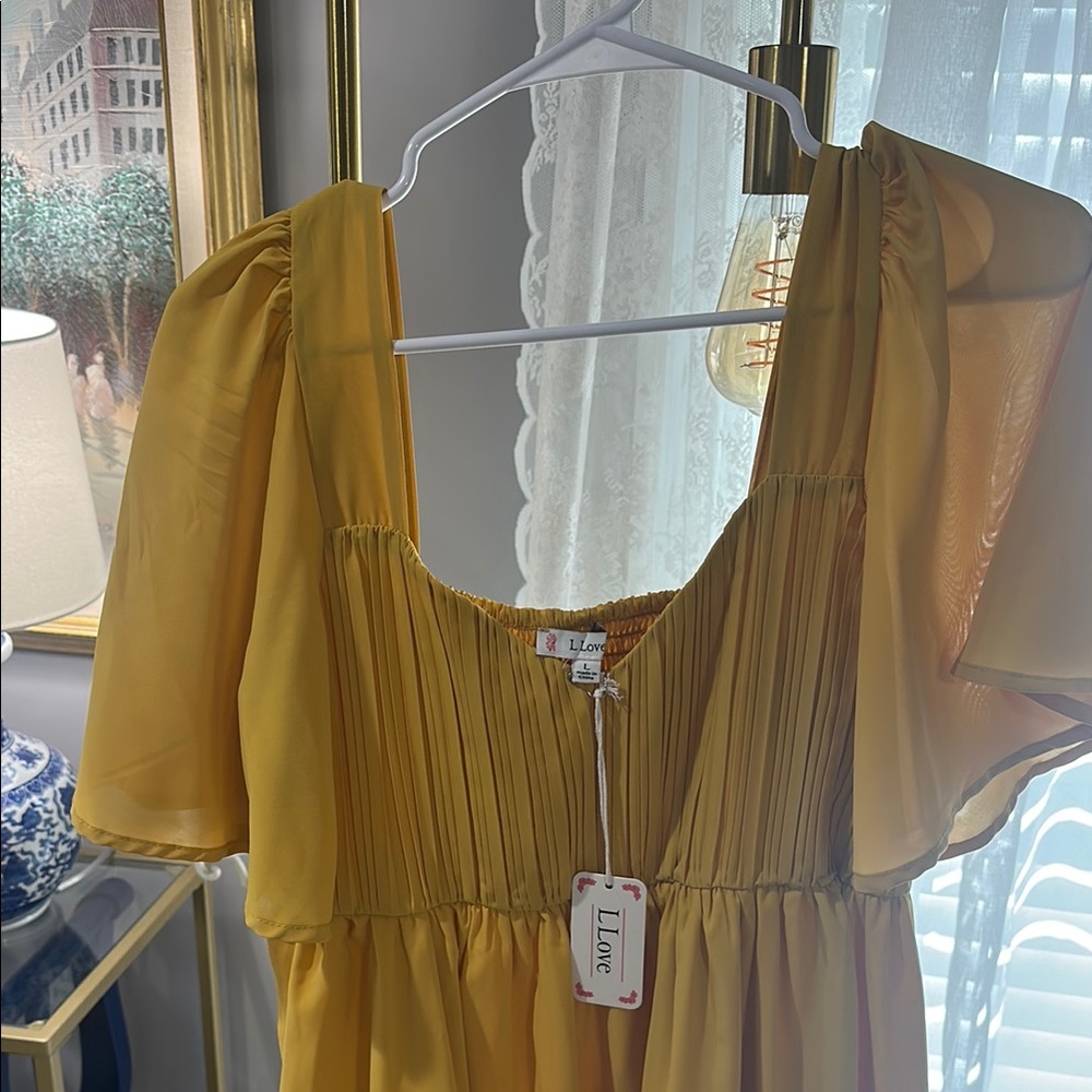 L Love Mustard Pleated Dress - Picture 3 of 5